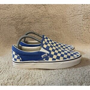 Vans Classic Checkered Slip On Blue White Skate Shoes Sneakers Women’s Size 9